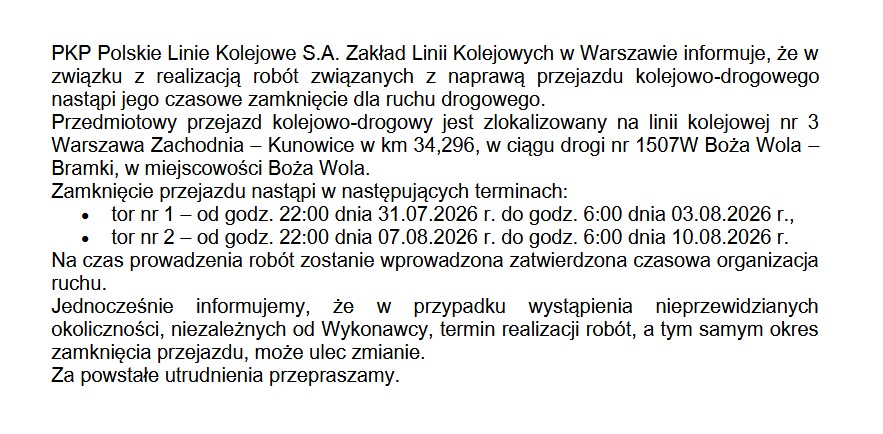 czasowe_zamknięcie_przejazd_kolejowy_Bramki