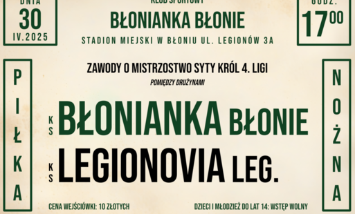 Zdjęcie do Zapraszamy na stadion miejski w BŁONIU ul. Legion&oacute;w 3A - 24.05.2025 !