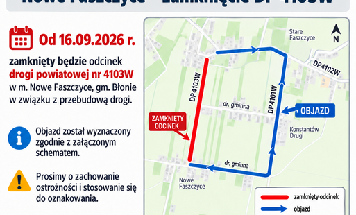 Zdjęcie do Wprowadzenie czasowej organizacji ruchu -  Nowe Faszczyce - od 16.09.2026