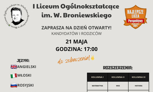 Zdjęcie do Dzień otwarty w Liceum Og&oacute;lnokształcącym im. Władysława Broniewskiego w Błoniu!