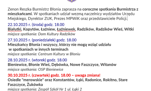 Zdjęcie do Spotkania Burmistrza z mieszkańcami - 16-30.10.2025