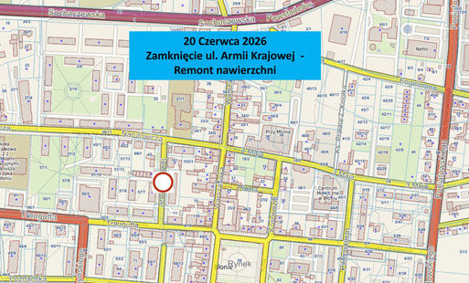 Zdjęcie do Uwaga! Czasowe zamknięcie ulicy Armii Krajowej: 20.06.2026