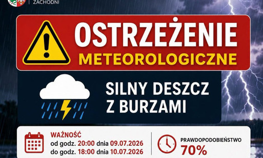 Zdjęcie do Ostrzeżenie meteorologiczne &ndash; silny deszcz z burzami