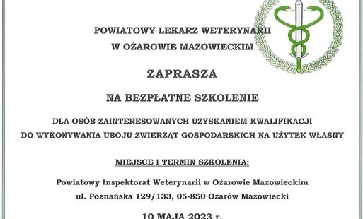 Zdjęcie do Szkolenie dla os&oacute;b zainteresowanych uzyskaniem kwalifikacji do wykonywania uboju zwierząt gospodarskich na użytek własny
