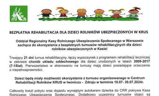 Zdjęcie do Bezpłatna rehabilitacja dla dzieci rolnik&oacute;w ubezpieczonych w KRUS