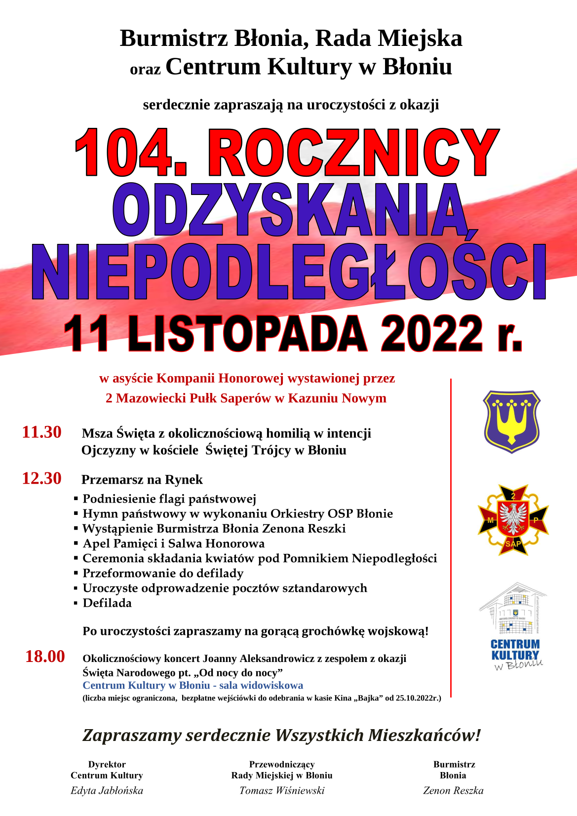 plakat zapraszający na uroczystości 11 listopada 